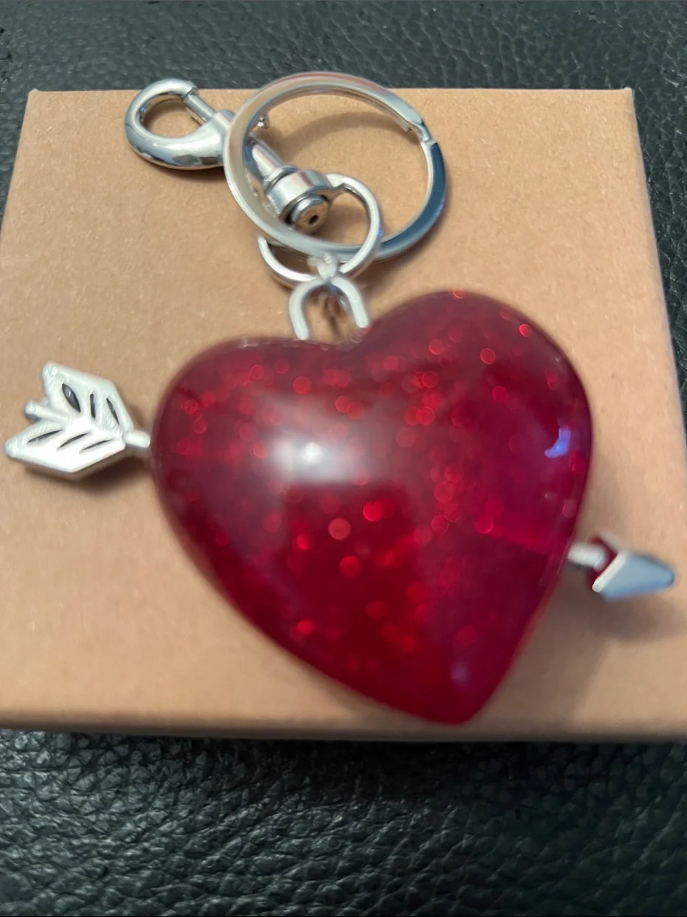 KEYCHAIN- RED HEART with SILVER ARROW GOING THROUGH IT